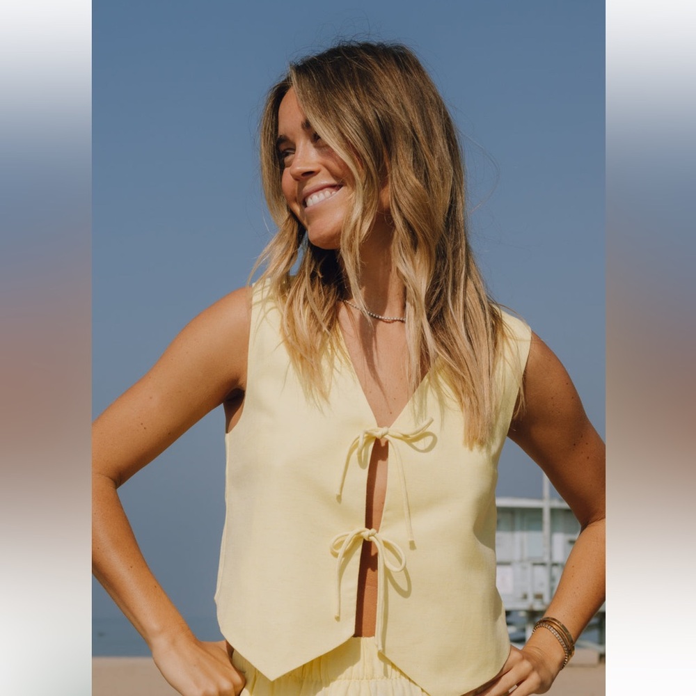NWT Daily Drills Linen Tie Vest in Lemonade - XS/S